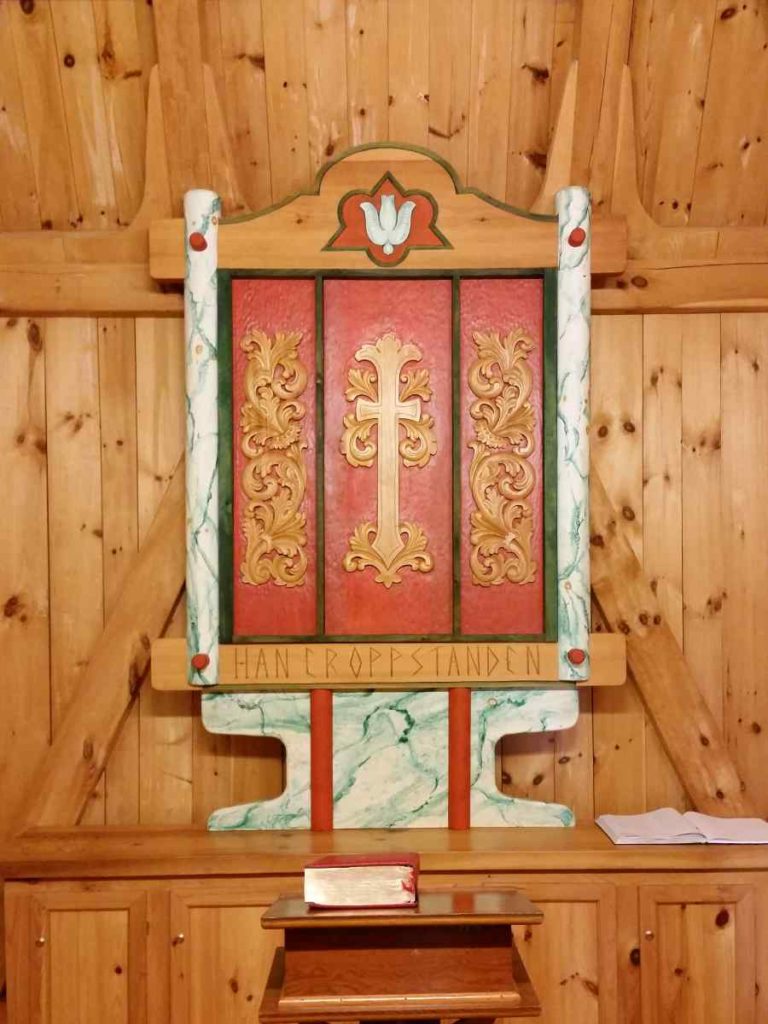 altar inside the washington island stavkirke in door county, wisconsin