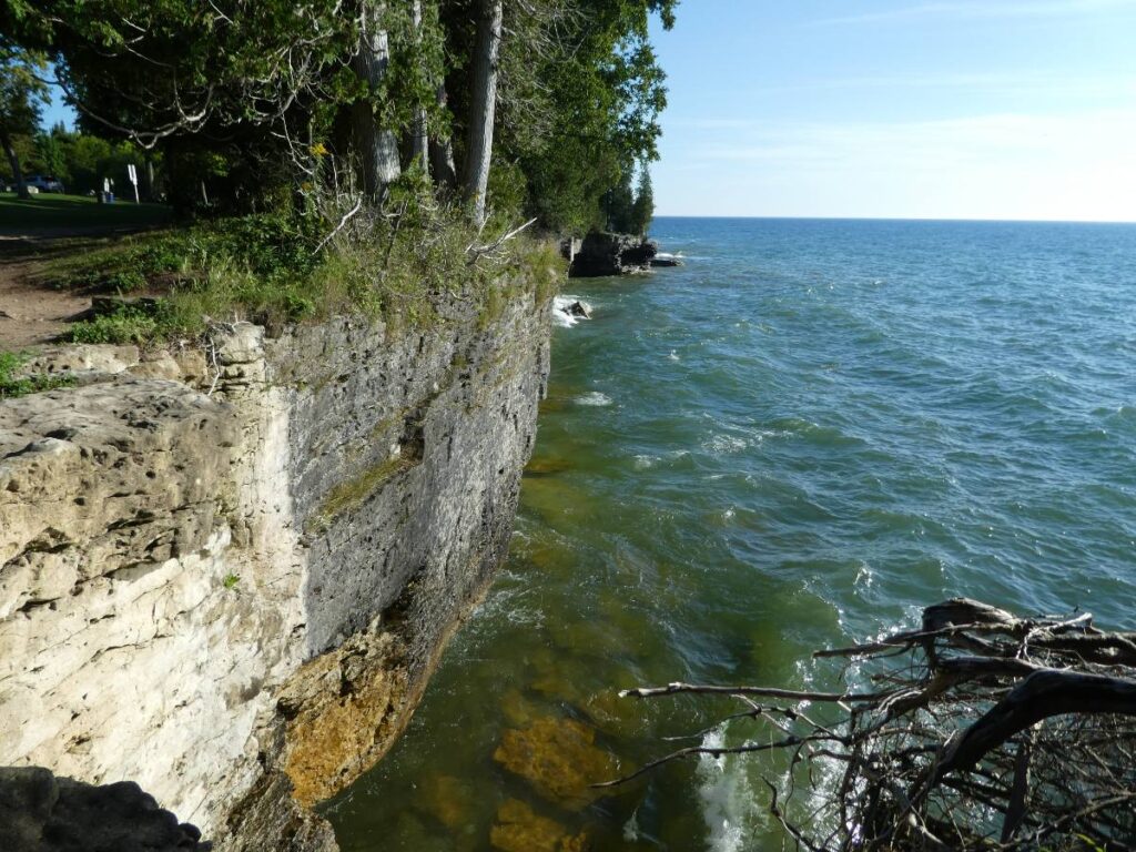 cliffs over Lake Michigan at Cave Point County Park in Door County, Wisconsin
