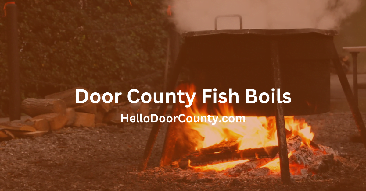 black cauldron over a wood fire at a Door County fish boil
