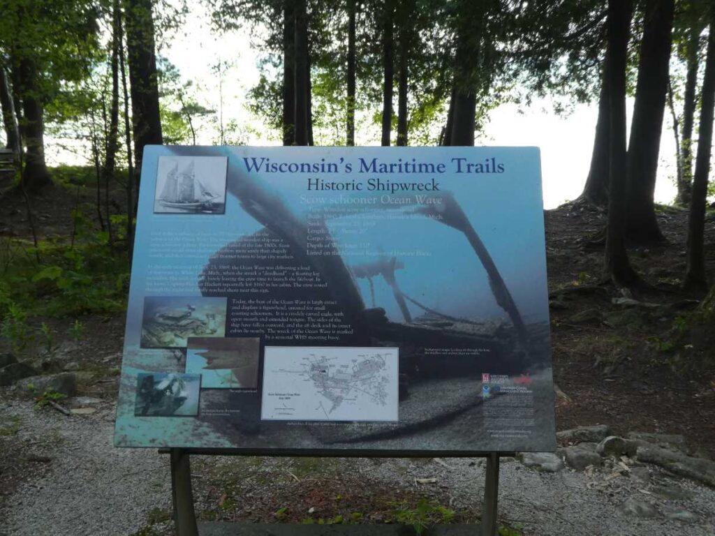 Shipwreck placard at Whitefish Dunes State Park