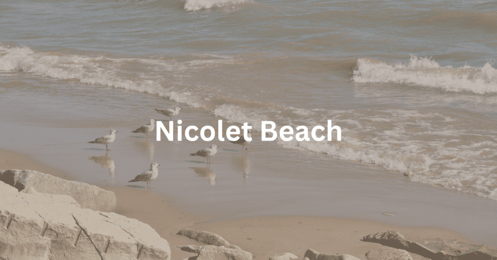 beach scene with superimposed text that says: Nicolet Beach.