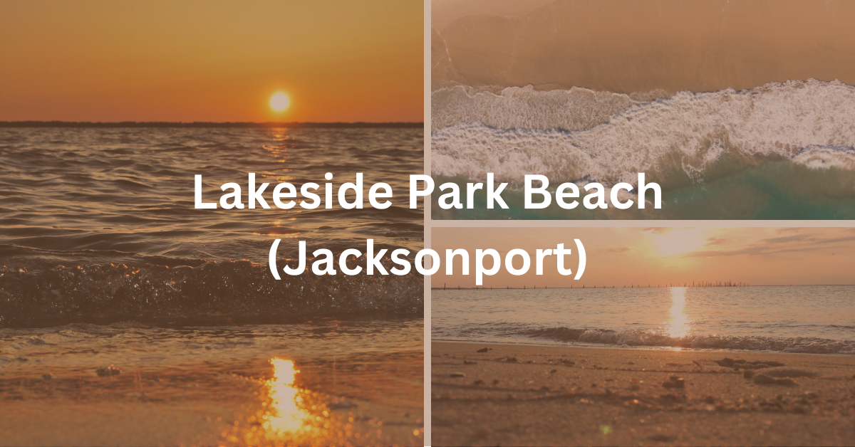 Grid with beach scenes. Superimposed text says: Lakeside Park Beach (Jacksonport)