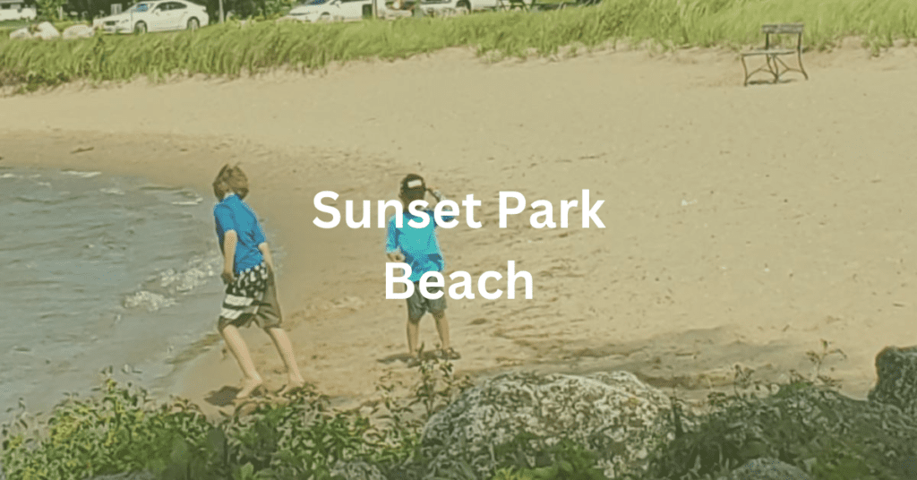 Beach with superimposed text: Sunset Park Beach