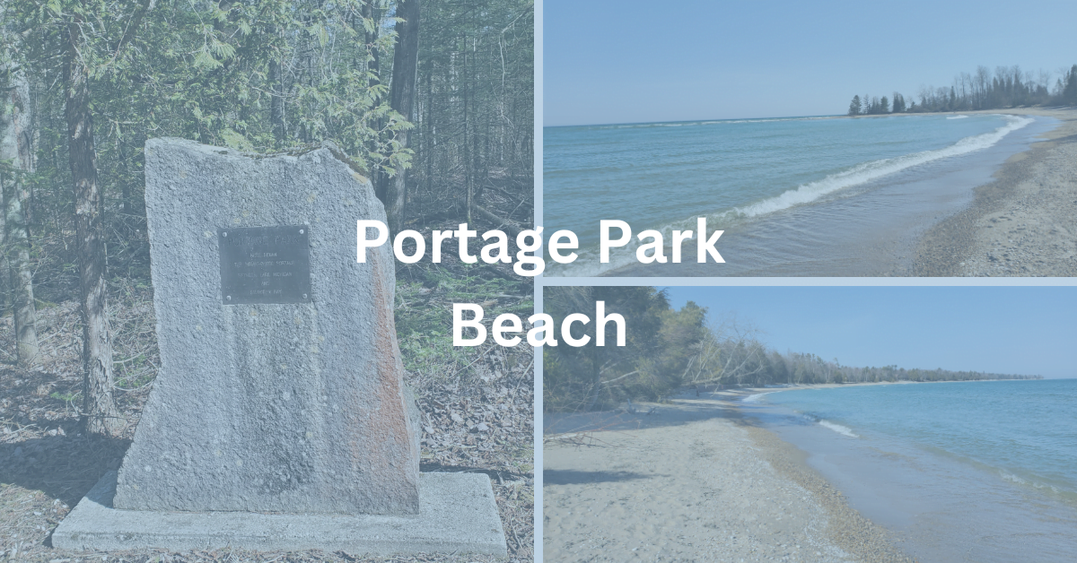 Collage of beach scenes with the superimposed text: Portage Park Beach