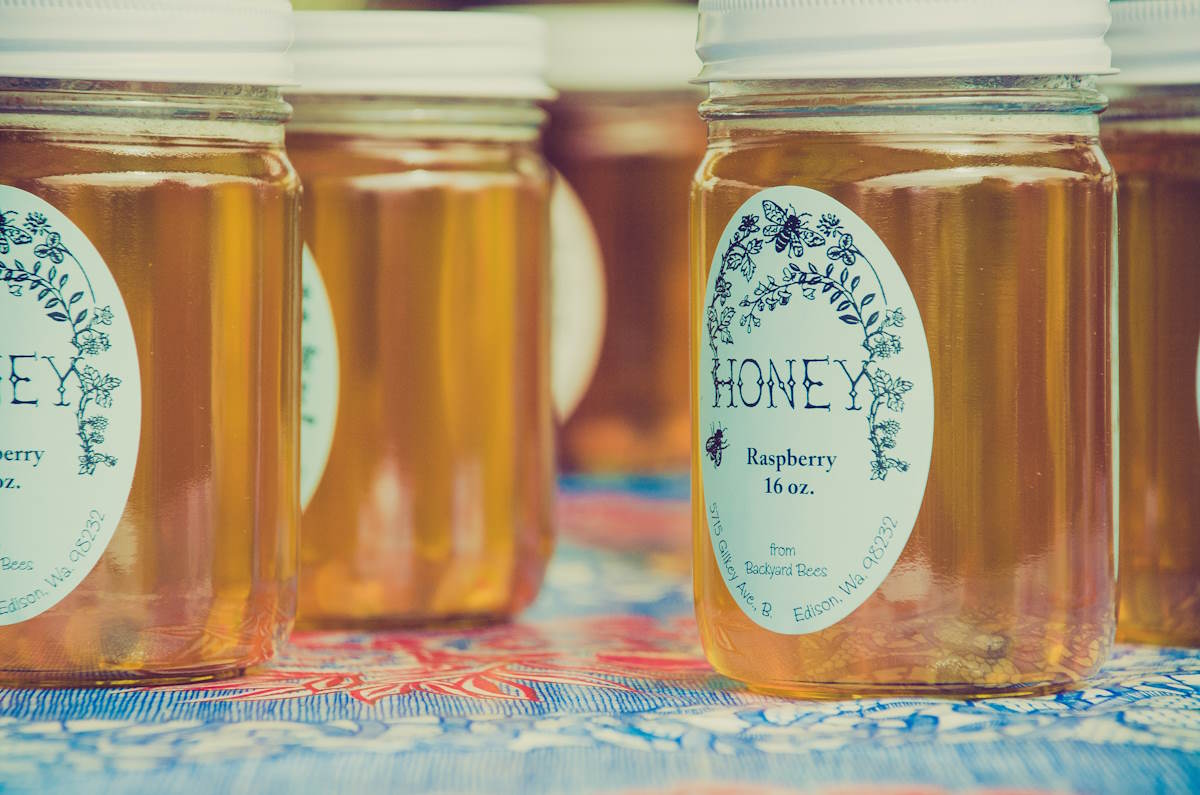 jars of honey at a Door County farm market