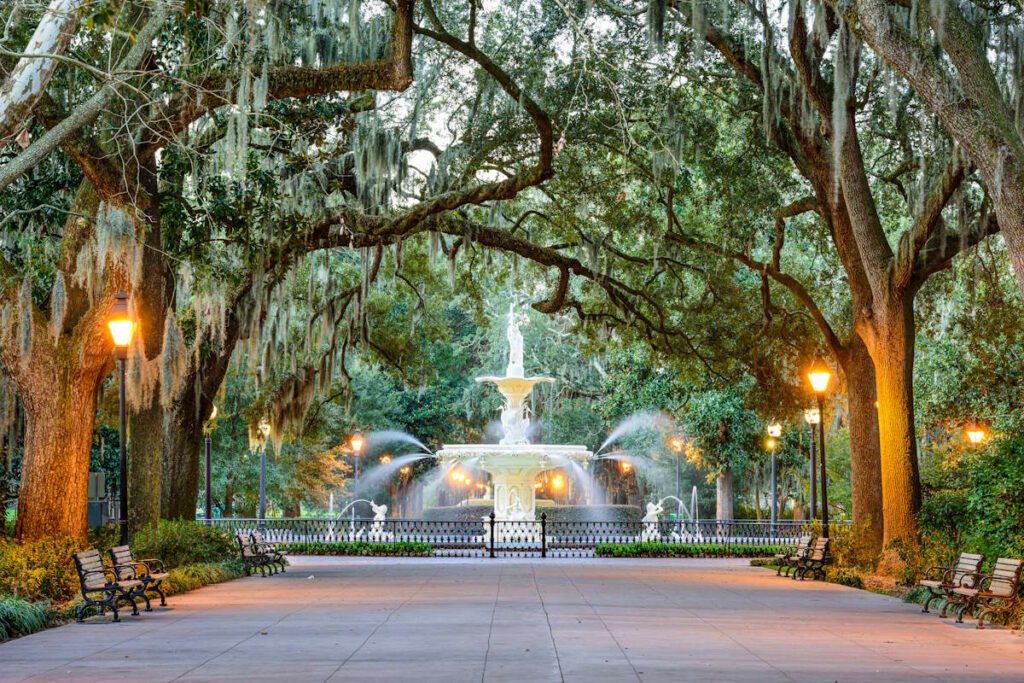 Savannah, Georgia, USA at Forsyth Park Fountain.