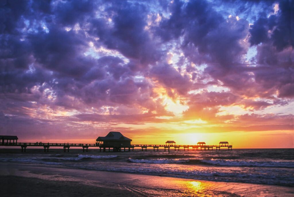 Sunset at Pier 66 Clearwater, Florida, USA, North America with copy space