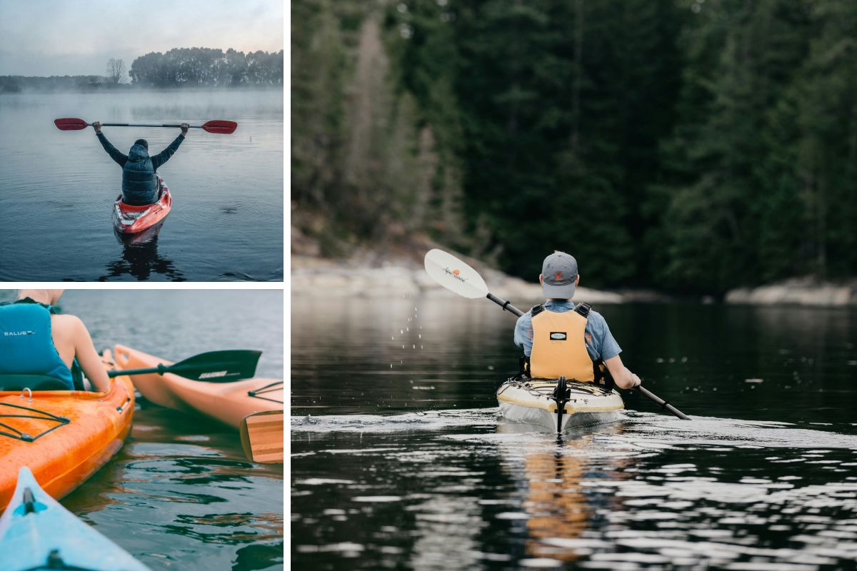 Grid of images of people taking kayak tours in Door County, Wisconsin.